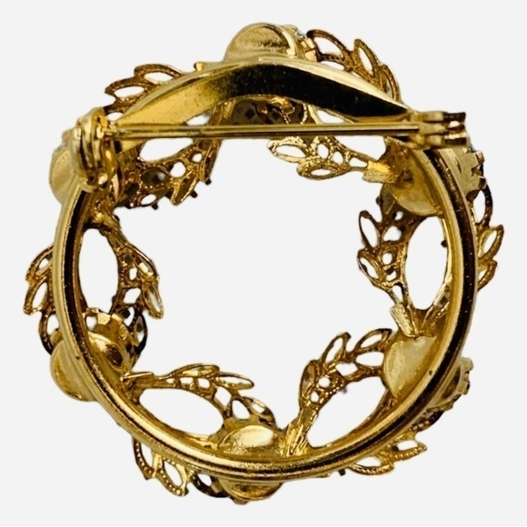 Vintage Brooch Gold Tone Wreath Purple Crystal Brooch Amethyst Pin Brooch Jewelr - Picture 4 of 4